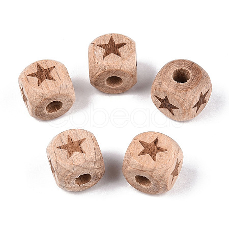 Engraved Beech Wood Beads WOOD-N015-08A-1