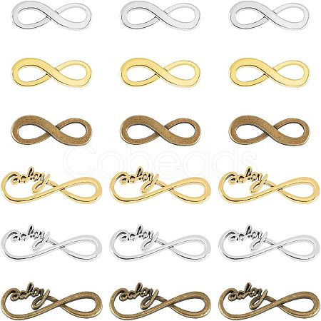 120Pcs 6 Styles Tibetan Style Alloy Infinity with Hope Connector Charms TIBE-FH0001-20-1