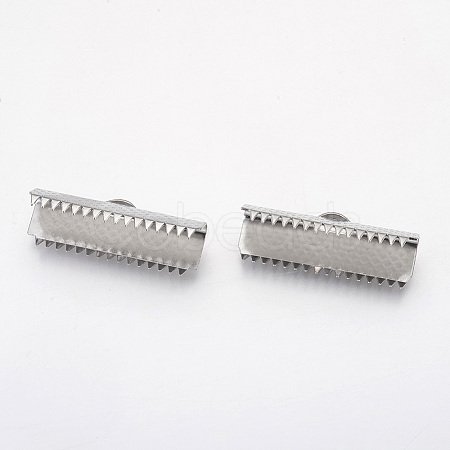 Tarnish Resistant 304 Stainless Steel Ribbon Crimp Ends STAS-G187-24P-25mm-1