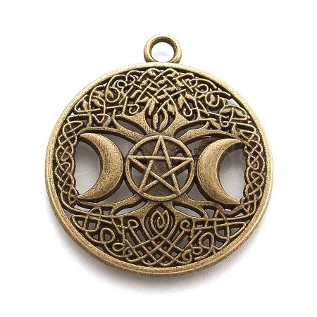 Tibetan Style Hollow Alloy Pendants X-TIBEP-F075-01AB-RS-1