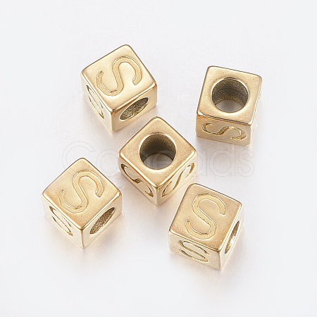 304 Stainless Steel Large Hole Letter European Beads X-STAS-H428-01G-S-1