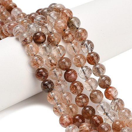 Natural Black Gold Rutilated Quartz Beads Strands G-L657-B02-8mm-1
