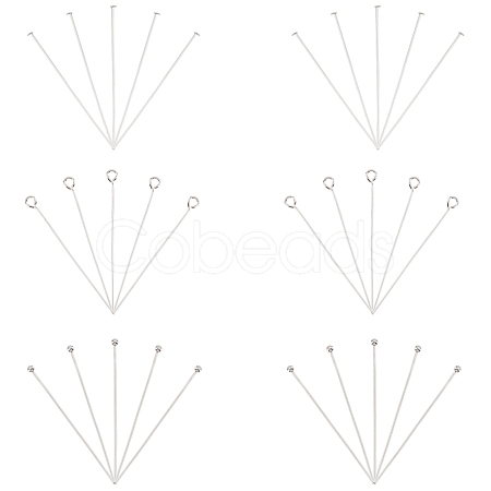 30Pcs 3 Style 925 Sterling Silver Flat Head & Eye & Ball Head Pins STER-PH0002-24-1