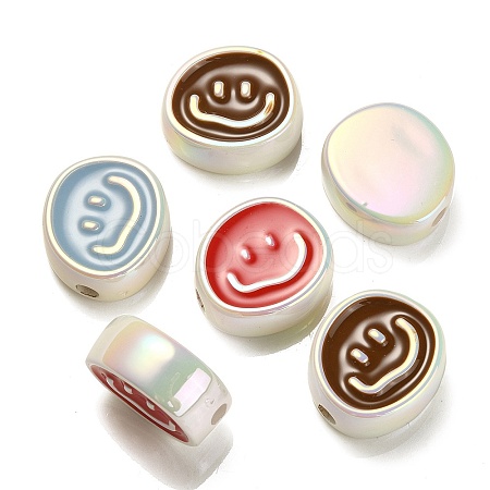 UV Plating Rainbow Iridescent Acrylic Enamel Beads OACR-G012-13-1