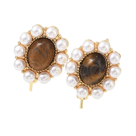 Brass and ABS Plastic Imitation Pearl Stud Earring Findings KK-C172-14A-G-1