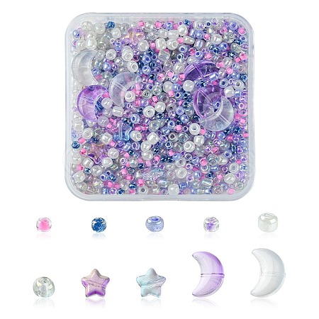 12Pcs 4 Style Moon & Star Transparent Spray Painted Glass Beads GLAA-FS0001-67-1