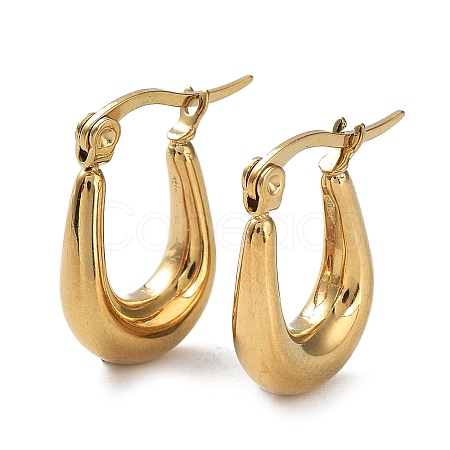 Ion Plating(IP) 304 Stainless Steel Oval Hoop Earrings for Women EJEW-P234-09G-1