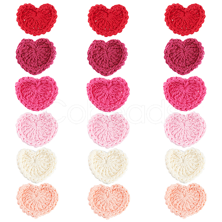 18Pcs 6 Colors Heart Handmade Crochet Cotton Appliques AJEW-FG0002-47-1