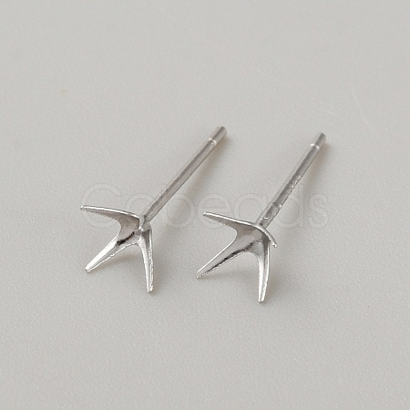Rhomdium Plated 925 Sterling Silver Stud Earring Findings STER-WH0009-15C-P-1