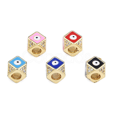 Brass Micro Pave Clear Cubic Zirconia Octagon European Bead with Enamel KK-N227-91-1