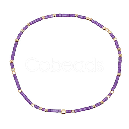 Minimalist Glass Seed Beads & Brass Beads Stretch Bracelets for Women BC0195-22-1