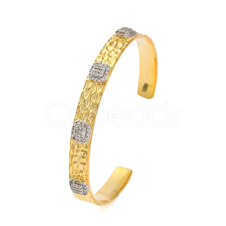 Textured Rack Plating Brass Micro Pave Cubic Zirconia Cuff Bracelets for Women BJEW-M040-19G-1