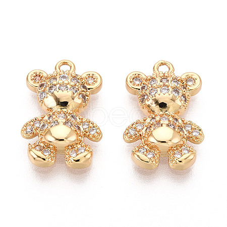 Brass Micro Pave Clear Cubic Zirconia Pendants KK-T078-02G-02-1