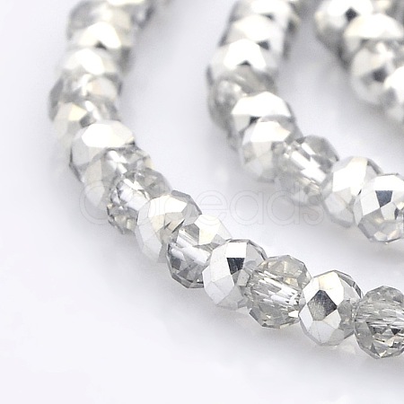 Half Plated Faceted Rondelle Electroplate Clear Glass Beads Strands GLAA-A024C-HP05-1