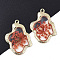 Epoxy Resin Pendants, with Dried Flower Inside and Light Gold Plated Alloy Open Back Bezel, Nuggets, Crimson, 35x26x1.5mm, Hole: 1.6mm