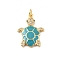 Rack Plating Brass Micro Pave Cubic Zirconia Pendants, with Enamel & Jump Ring, Cadmium Free & Lead Free, Long-Lasting Plated, Real 18K Gold Plated, Sea Turtle Charm, Dark Turquoise, 22.5x17x3mm, Hole: 3.2mm