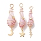 3Pcs 3 Styles Electroplated Natural Quartz Crystal Copper Wire Wrapped Pendants, TearDrop Charms with Golden Tone Alloy Moon & Star & Sun & Lightning Bolt, Pink, 44.5~48.5x8~10.5x6.5~13mm, Hole: 4mm, about 1pc/style