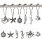 SUPERFINDINGS 12Pcs Iron Shower Curtain Rings for Bathroom, with 12Pcs Ocean Theme Tibetan Style Alloy Big Pendant, Starfish & Fishbone & Octopus & Sea Horse & Tortoise Shape, Antique Silver & Platinum, Curtain Ring: 73.5x42.5x8mm, Pendant: 35~58x17~58.5x4~9mm, Hole: 2.5~4.5mm