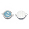 Alloy Enamel Links Connectors, with Crystal Rhinestones, Flat Round with Letter, Silver Color Plated, Letter.Z, 22x16x2mm, Hole: 1.8mm