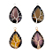 SUPERFINDINGS 4Pcs 4 Colors Natural Crackle Agate Pendants, Dyed, with Eco-Friendly Copper Wire Wrapped, Teardrop with Tree Charm, Golden & Silver, 49~52x31~32x9~11mm, Hole: 3.2~3.8mm, 1pc/color