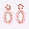 Rhinestone Braided Ear Studs for Women, Oval, Bohemian Style, Misty Rose, 70x43mm