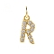 Brass Cubic Zirconia Pendants with Jump Rings, Real 18K Gold Plated, Letter R, 15x8.3x2.2mm, Hole: 2.8mm