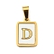 PVD Vacuum Plating 304 Stainless Steel Pave Natural White Shell Pendants, Rectangle with Letter Charms, Golden, Letter D, 17.5x12x1.5mm, Hole: 6x3mm