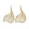 Hollow Alloy Jewelry Pendants, Leaf, Light Gold, 38.5x25x1mm, Hole: 1.4mm