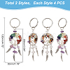 PandaHall Elite 8Pcs 2 Style Natural Amethyst & Rose Quartz Keychain KEYC-PH0001-62-5