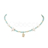 Natural Amazonite Faceted Round and Natural Cultured Freshwater Pearl & Starfish Synthetic Turquoise Beaded Brass Turtle Pendant Necklaces for Women NJEW-JN05496-04-2
