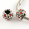 Antique Silver Plated Alloy Rhinestone Flower Large Hole European Beads MPDL-R041-04-2
