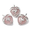 Natural Rose Quartz Heart Pendant Rhinestone Settings G-K339-01P-04-1
