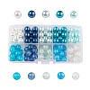 Carribean Blue Mix Baking Paint Crackle Glass & Glass Pearl Bead Sets HY-X0009-10mm-03-1