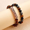 2Pcs 2 Style Dyed & Heated Natural Tiger Eye & Gemstone Stretch Bracelets Set BJEW-SW00092-4