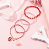 4Pcs 4 Style Evil Eye Valentine's Theme Alloy Enamel & Polycotton(Polyester Cotton) Tassel Charm Bracelets Set BJEW-JB09618-03-4