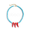 Bohemian Hot Pepper with Synthetic Turquoise Cuboid Beaded Necklaces with Alloy End Chains FS-WG16541-06-1
