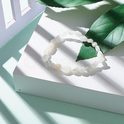 Natural Rainbow Moonstone Nuggets Beads Stretch Bracelet for Her BJEW-JB06951-09-1