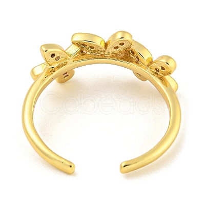 Flower Rack Plating Brass Micro Pave Cubic Zirconia Open Cuff Rings for Women RJEW-N047-01G-03-RS-1