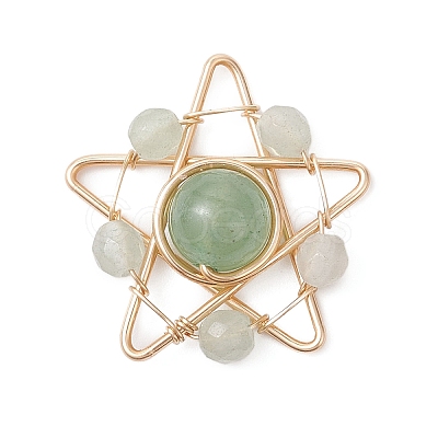 Natural Green Aventurine Copper Wire Wrapped Pendants PALLOY-TA00368-04-1