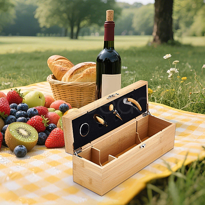 Wooden Wine Gift Packing Boxes with Clasps and 4Pcs Wine Openers CON-WH0089-269-1