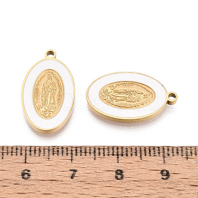 Religion 304 Stainless Steel & Enamel Oval Pendants STAS-T073-14G-1