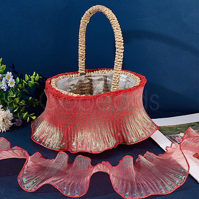 10 Yards Mermaid Color Polyester Pleated Lace Trim Ribbon DIY-WH0419-43F-1