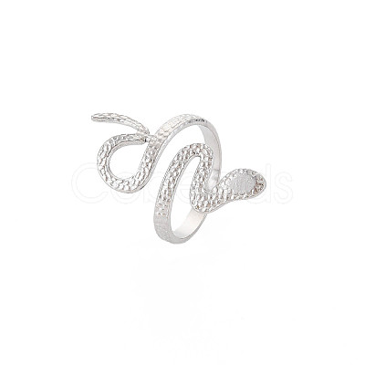 304 Stainless Steel Snake Wide Open Cuff Ring for Women X-RJEW-S405-160P-1