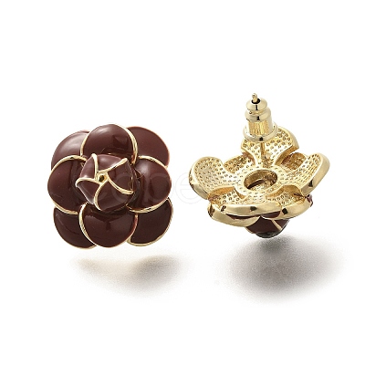 Brass Flower Stud Earrings LS-EJEW-A121-20G-1
