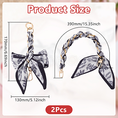 2Pcs 2 Styles Bowknot Ribbon Alloy Handbag Chain Straps FIND-GO0003-74-1
