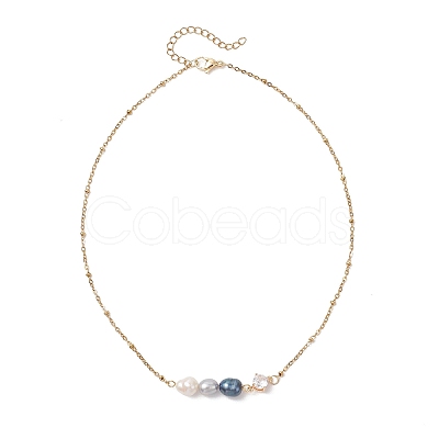 Dyed Natural Cultured Freshwater Pearl Potato & Glass Beaded Pendant 304 Stainless Steel Satellite Chain Necklaces for Women NJEW-JN05937-01-1