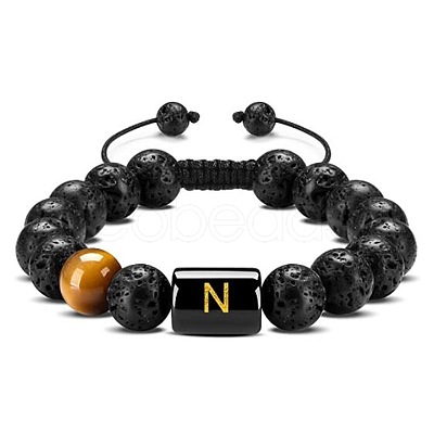 Natural Tiger Eye & Lava Rock Round Beads Adjustable Bracelets TV6214-14-1