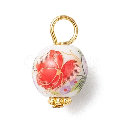 Handmade Flower Printed Porcelain Ceramic Pendants PALLOY-JF03928-02-1