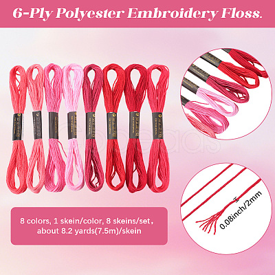 8 Skeins 8 Colors 6-Ply Polyester Embroidery Floss OCOR-CY0002-09F-1