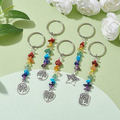 5Pcs 5 Styles Tree of Life Tibetan Style Alloy Pendant Keychains KEYC-JKC00689-S-1